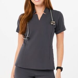 FIGS Inala Slim Scrub Top Charcoal